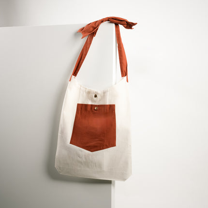 Brown Bold Pocket with Bow Canvas Tote Bag