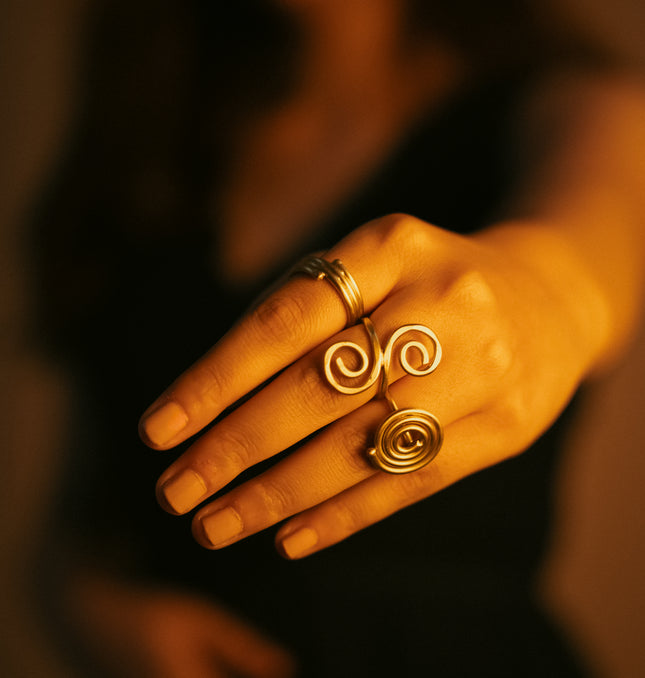 Coil Duo Adjustable Brass Rings-Set of 3