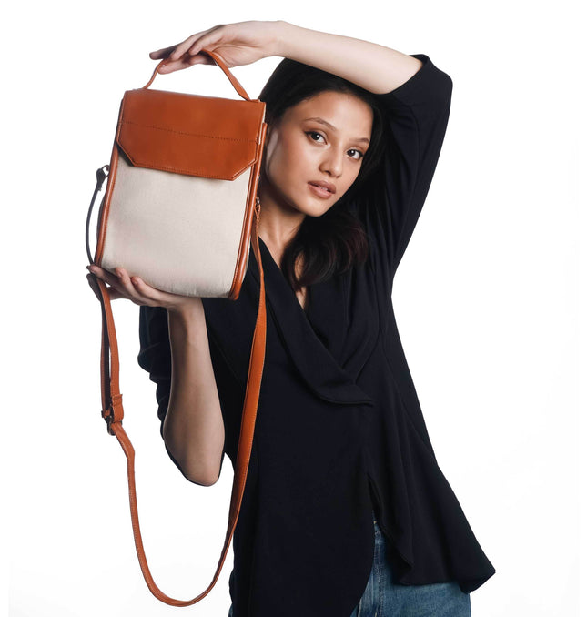 Classic Tan Canvas PU Shoulder Bag - HASHTACK