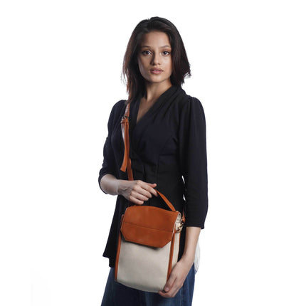 Classic Tan Canvas PU Shoulder Bag - HASHTACK