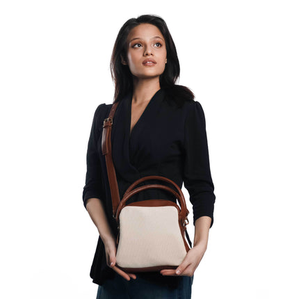 City Sidekick Brown Canvas PU Shoulder Bag - HASHTACK