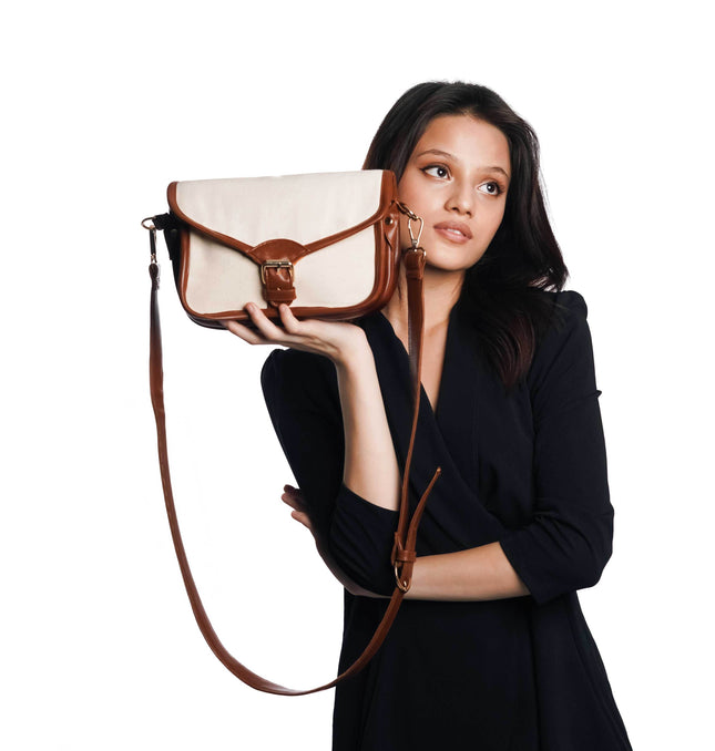 Timeless Brown Canvas PU Shoulder Bag - HASHTACK