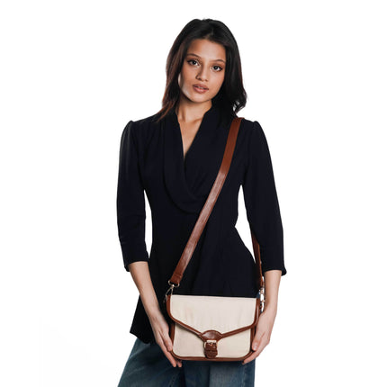 Timeless Brown Canvas PU Shoulder Bag - HASHTACK