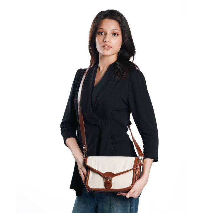 Timeless Brown Canvas PU Shoulder Bag - HASHTACK