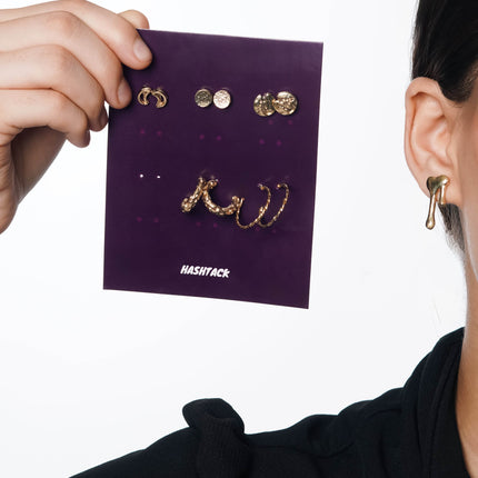 Golden Whispers Earrings Set of 5 - HASHTACK
