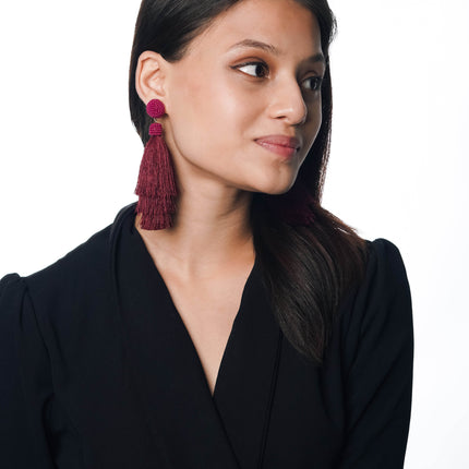 Maroon Magic Tassel Earrings - HASHTACK