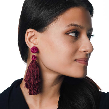 Maroon Magic Tassel Earrings - HASHTACK