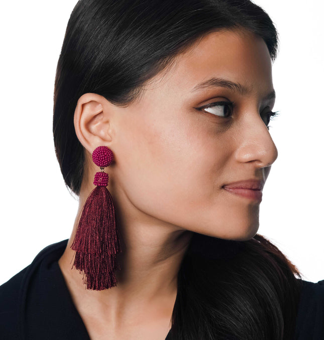 Maroon Magic Tassel Earrings - HASHTACK