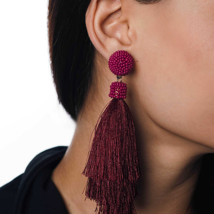 Maroon Magic Tassel Earrings - HASHTACK