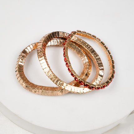 Ruby Glow Gold-Tone Red Stone Layered Bracelet