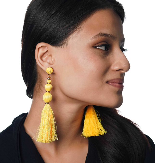 Yellow Bloom Tassel Earrings - HASHTACK