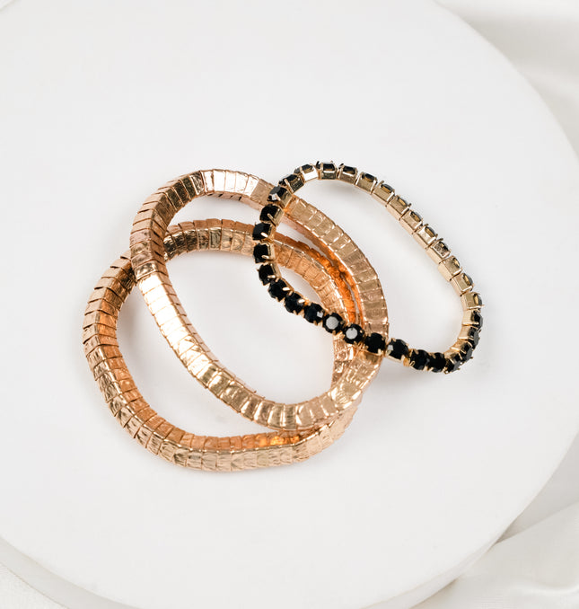 Black and Gold Beaded Double-Layer Bracelet Styled on Wrist - Hashtack