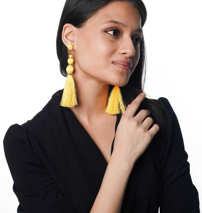 Yellow Bloom Tassel Earrings - HASHTACK