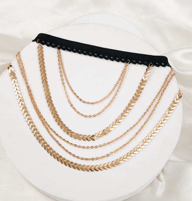 Layered Gold Thigh Chain Styled on Leg with Slit Dress - Hashtack
