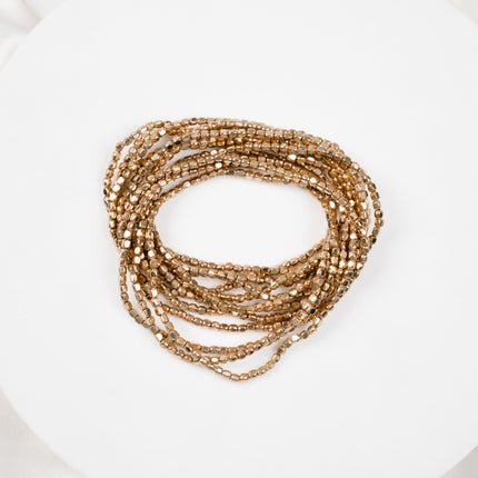 Golden Beaded Multi-Layer Bracelet Stack