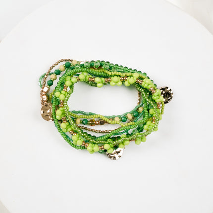 Green Meadow Beaded Bangle Stack