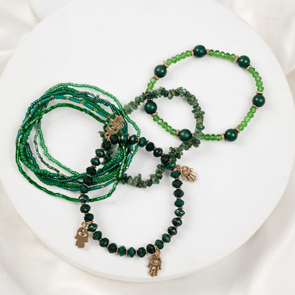 Emerald Green Multi-Layer Beaded Charm Bracelet
