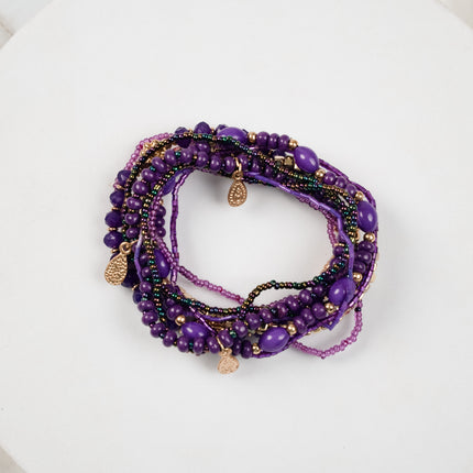 Royal Amethyst Purple Beaded Bracelet Stack