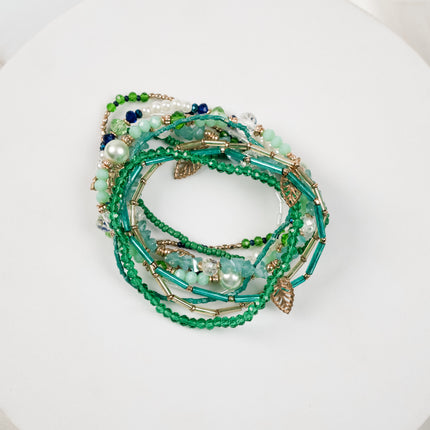 Emerald Tide Multi-Strand Beaded Bracelet Set
