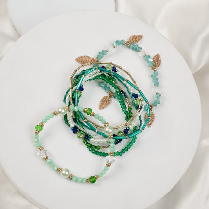 Emerald Tide Multi-Strand Beaded Bracelet Set