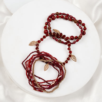 Burgundy Ruby Beaded Bangle Stack