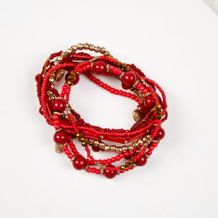 Ruby Red Beaded Bangle Stack
