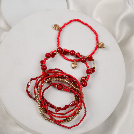 Ruby Red Beaded Bangle Stack