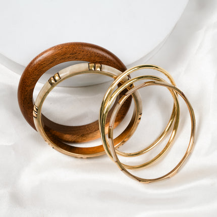 Golden Harmony Wooden & Metal Bangle Set