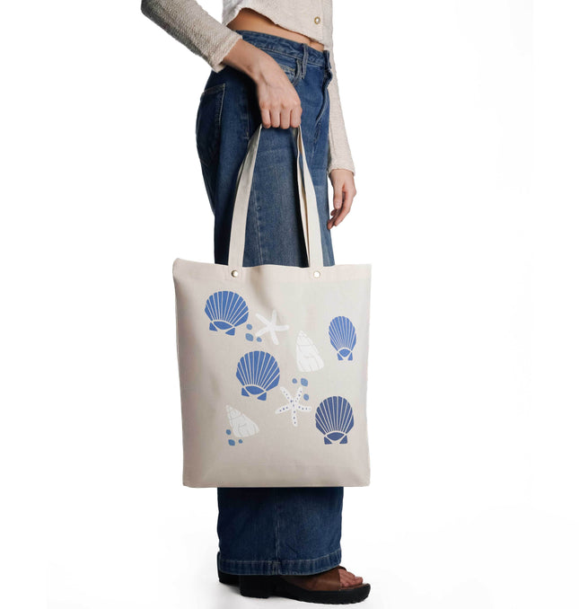 Blue Sea Shell Canvas Tote Bag - HASHTACK