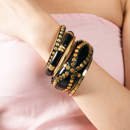 Side Perspective of Midnight Luxe Chunky Resin Bangle Stack