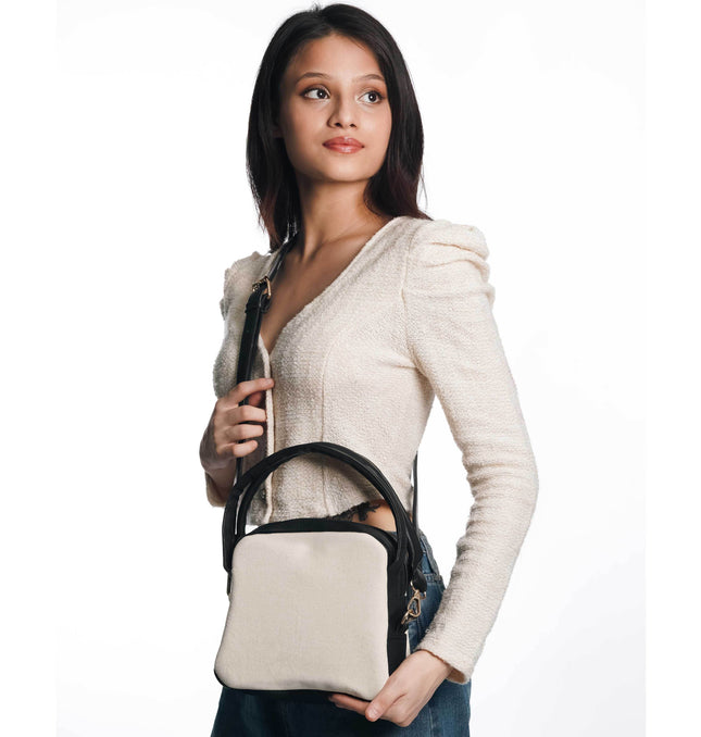 City Sidekick Black Canvas PU Shoulder Bag - HASHTACK
