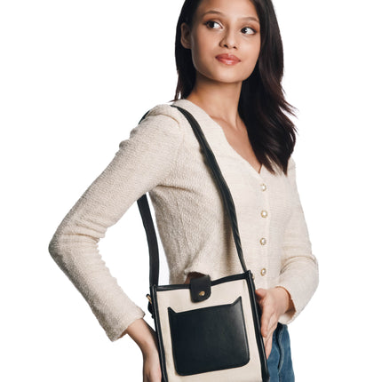 On-the-Go Black Canvas PU Shoulder Bag - HASHTACK