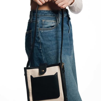 On-the-Go Black Canvas PU Shoulder Bag - HASHTACK