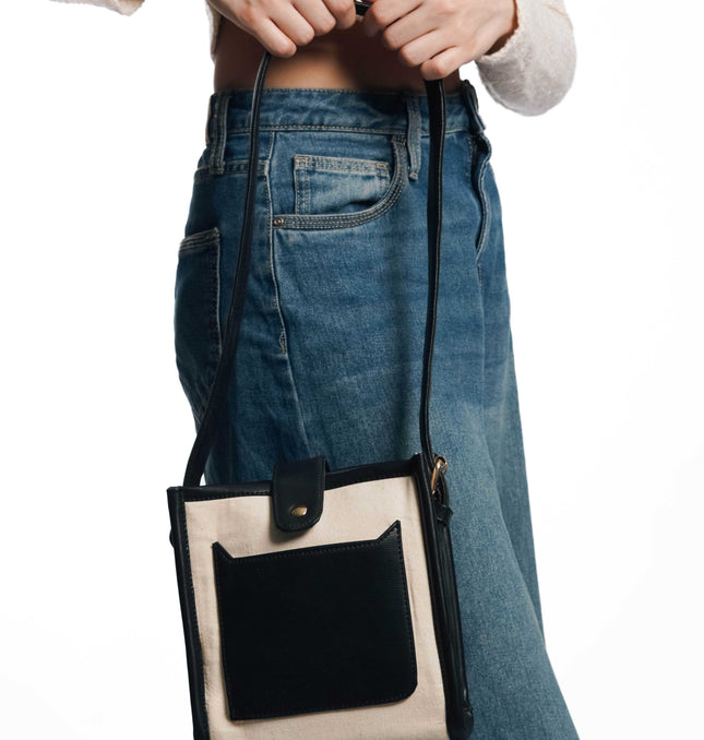 On-the-Go Black Canvas PU Shoulder Bag - HASHTACK