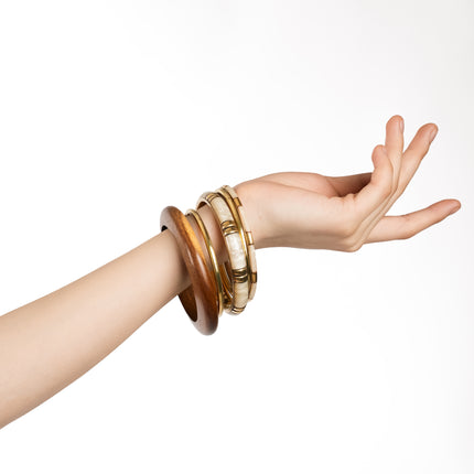 Golden Harmony Wooden & Metal Bangle Set