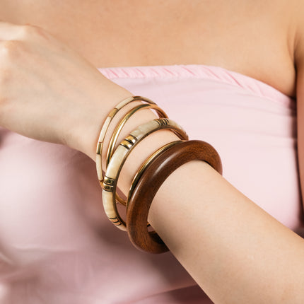 Golden Harmony Wooden & Metal Bangle Set