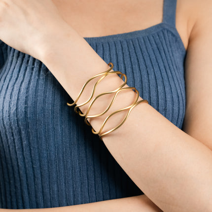 Sculpted Wave Gold Cuff Bracelet
