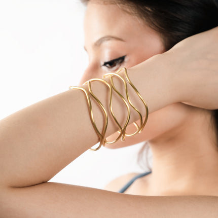 Sculpted Wave Gold Cuff Bracelet