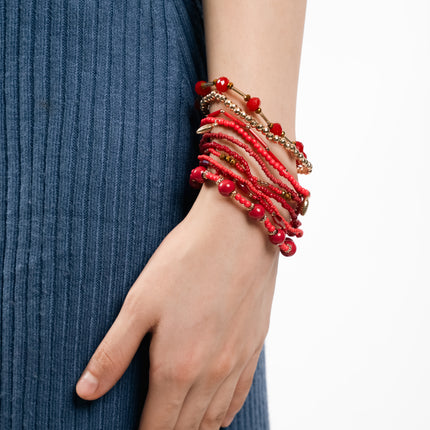 Ruby Red Beaded Bangle Stack