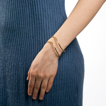 Sculpted Double Wave Gold Cuff Bracelet