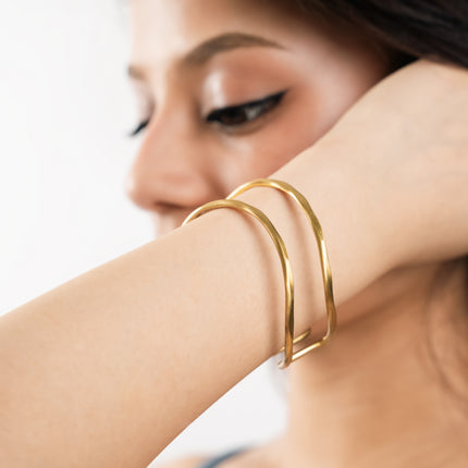 Sculpted Double Wave Gold Cuff Bracelet