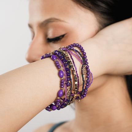 Royal Amethyst Purple Beaded Bracelet Stack