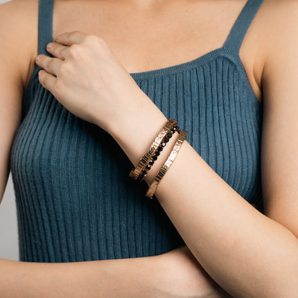 Golden Edge Black Beaded Double-Layer Bracelet