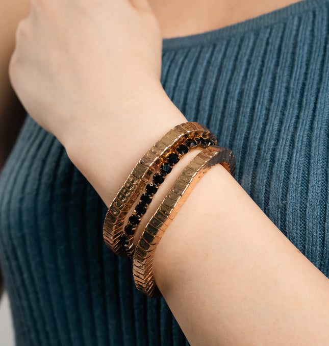 Golden Edge Black Beaded Double-Layer Bracelet - Front View