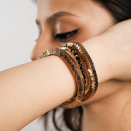 Golden Edge Black Beaded Double-Layer Bracelet
