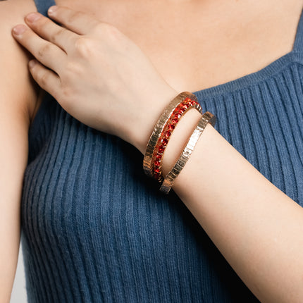 Ruby Glow Gold-Tone Red Stone Layered Bracelet