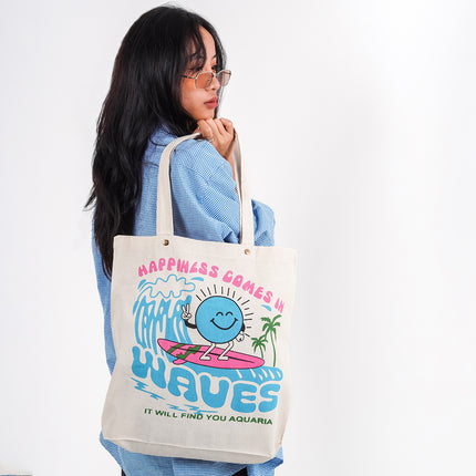 Happiness Comes In Waves Canvas Tote Bag