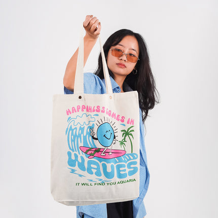 Happiness Comes In Waves Canvas Tote Bag