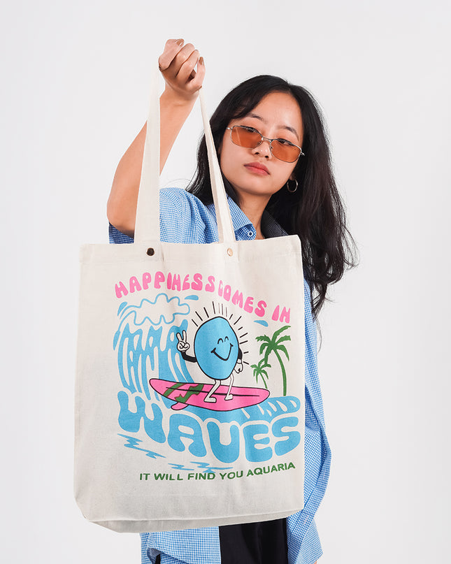 Happiness Comes In Waves Canvas Tote Bag