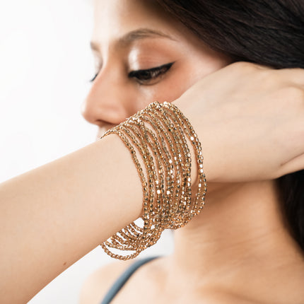 Golden Beaded Multi-Layer Bracelet Stack